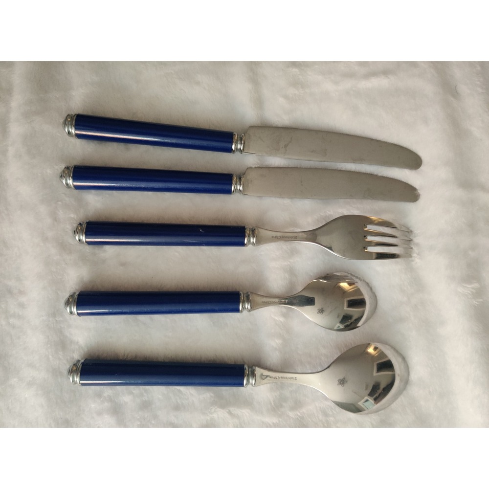 Oxford Hall Blue Stainless Flatware Lot of 5 - Mixed Replacement Pieces Vintage